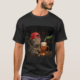 Lustige Katze trinkt Bier Patriotisch 4. Juli T-Shirt