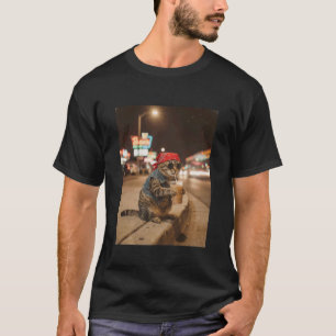 Lustige Katze trinkt Eiskaffee Katzen Meme Männer  T-Shirt