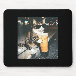 Lustige Katze trinkt Eiskaffee lustiger Katzenlieb Mousepad