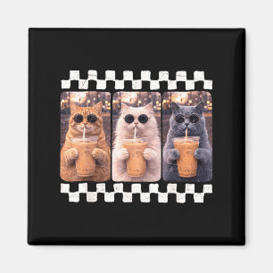 Lustige Katze trinkt Eiskaffee Meme Tier Eiskaffee Magnet