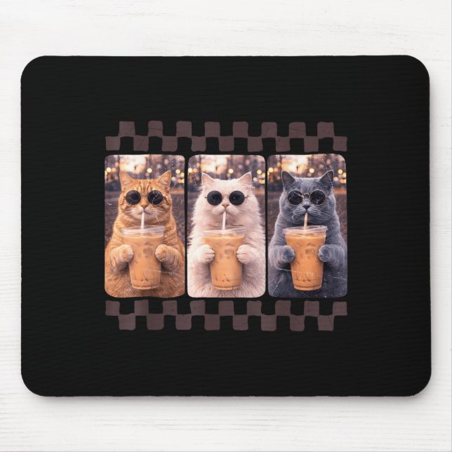 Lustige Katze trinkt Eiskaffee Meme Tier Eiskaffee Mousepad (Vorne)