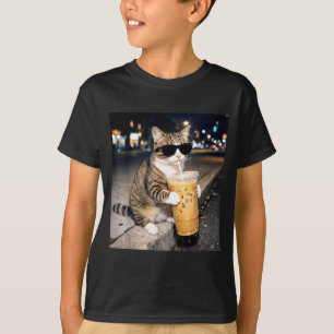 Lustige Katze trinkt Eiskaffee-Tier-Meme für Männe T-Shirt