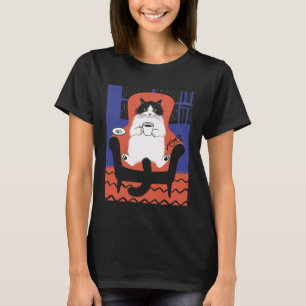 Lustige Katze trinkt Kaffee Langarm T-Shirt