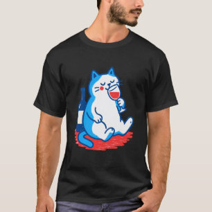 Lustige Katze trinkt Wein Design T-Shirt