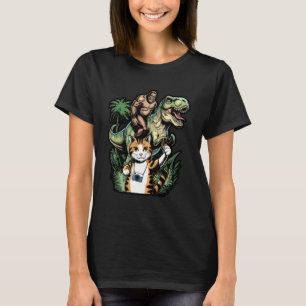 Lustige Katze UFO Dinosaurier Meme T-Shirt