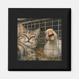 Lustige Katze und Gans-Selfie seltsame Tierfreunds Magnet