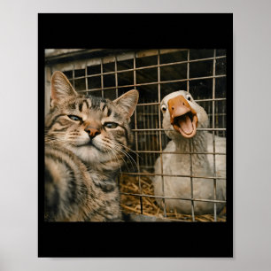Lustige Katze und Gans Selfie seltsame Tierfreunds Poster