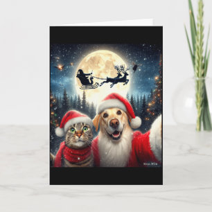 Lustige Katze und Hund Selfie mit Weihnachtsmann W Karte