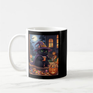 Lustige Katze und niedliche Maus Halloween-Kürbis Kaffeetasse