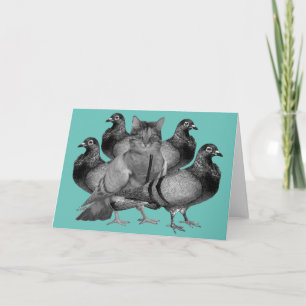 lustige Katze unter den Tauben Feiertagskarte