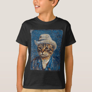 Lustige Katze Van Gogh Parodie Malerei Retro Kunst T-Shirt