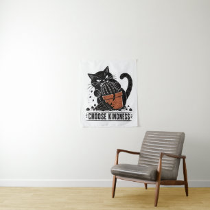 Lustige Katze Wähle Freundlichkeit Linolschnitt Me Wandteppich
