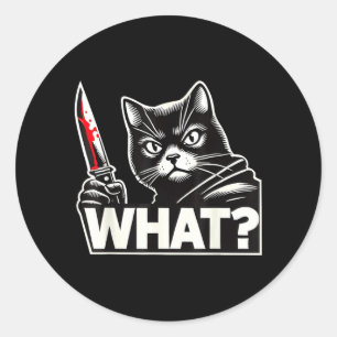Lustige Katze Was Humorvolle Halloween-Schwarze Ka Runder Aufkleber
