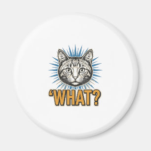 Lustige Katze 'WAS_' Vintage-Stich Grafik-T-Shirt_ Magnet