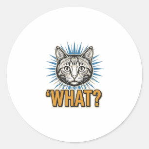 Lustige Katze 'WAS_' Vintage-Stich Grafik-T-Shirt_ Runder Aufkleber
