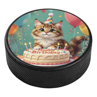 Lustige Katze zum Geburtstag Eishockey Puck