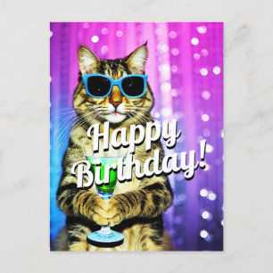 Lustige Katze zum Geburtstag gratuliert  Postkarte