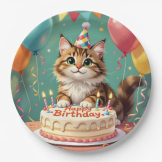 Lustige Katze zum Geburtstag Pappteller