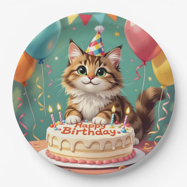 Lustige Katze zum Geburtstag Pappteller (Vorderseite)