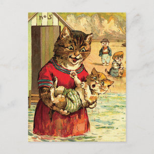 Lustige Katzen am Strand - Louis Wain Postkarte