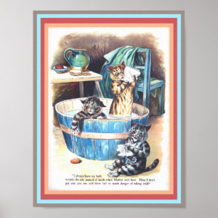 Lustige Katzen beim Baden von Louis Wain Vintage K Poster