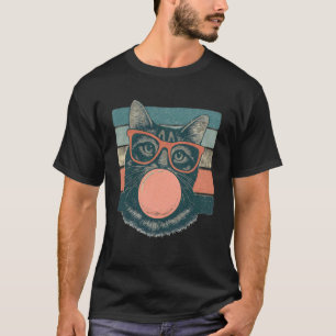 Lustige Katzen-Bubble-Gum Süße Katze Retro T-Shirt