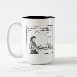Lustige Katzen Büroarbeit Humor Corporate Cartoon Zweifarbige Tasse