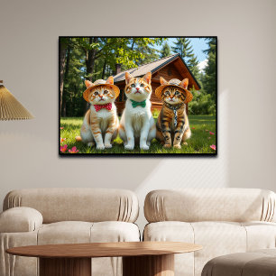 Lustige Katzen in gepflegter Frühlingskleidung und Poster
