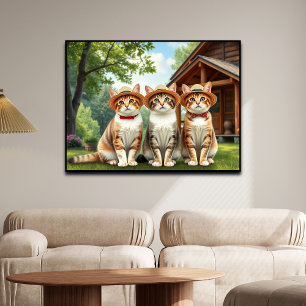 Lustige Katzen in vornehmer Frühlingskleidung und Poster