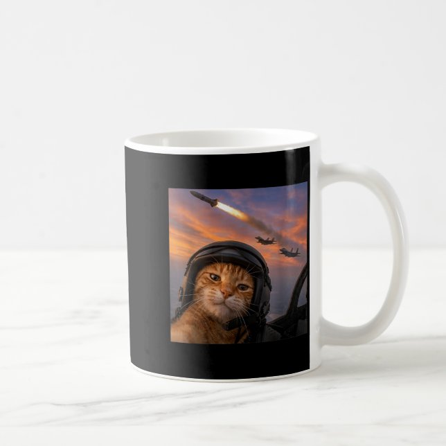 Lustige Katzen-Kampfjetpilot-Selfie-Trupp-Meme-Kit Kaffeetasse (Rechts)