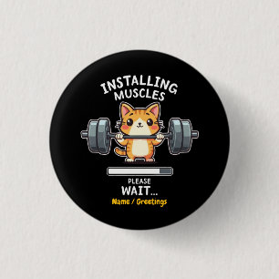 Lustige Katzen-Krafttraining-Übung Fitnessstudio F Button