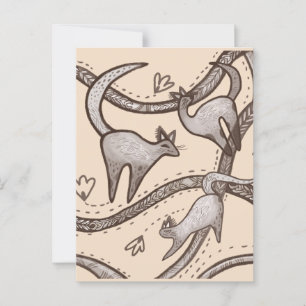 lustige Katzen-Line-Kunst Postkarte
