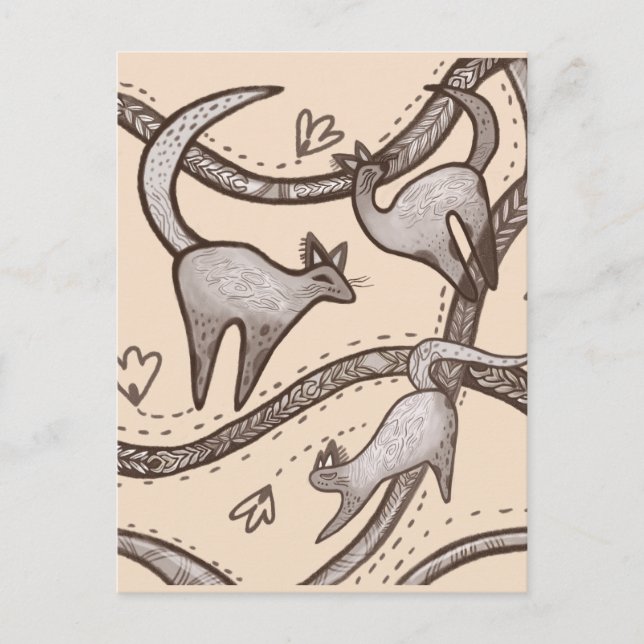 lustige Katzen-Line-Kunst Postkarte (Vorderseite)