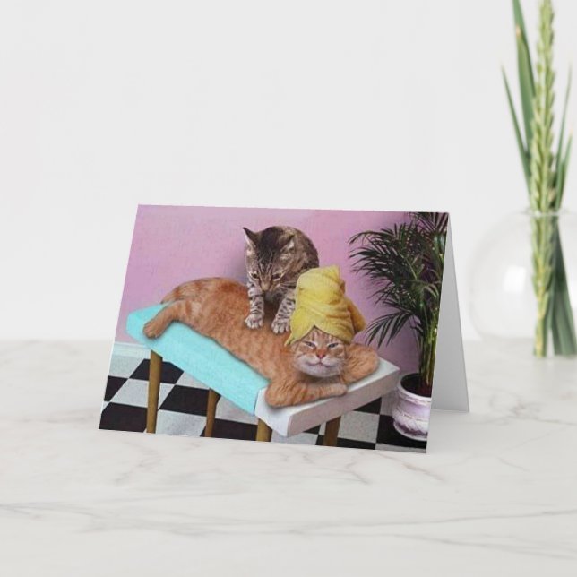 Lustige Katzen-Massage Karte (Vorderseite)