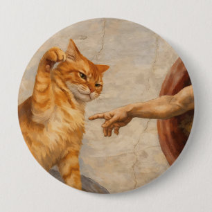 Lustige Katzen-Meme-Kunst: Schöpfung Adams mit Kat Button