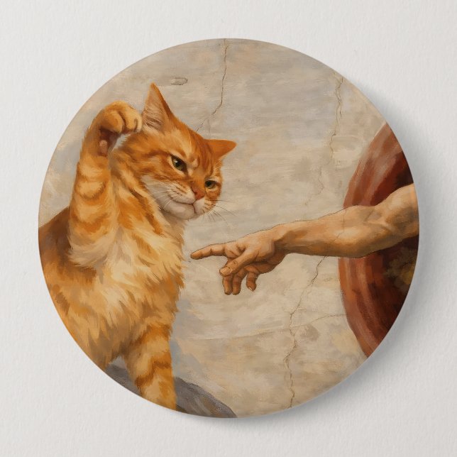 Lustige Katzen-Meme-Kunst: Schöpfung Adams mit Kat Button (Vorderseite)