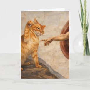 Lustige Katzen-Meme-Kunst: Schöpfung Adams mit Kat Karte