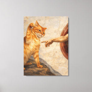 Lustige Katzen-Meme-Kunst: Schöpfung Adams mit Kat Leinwanddruck
