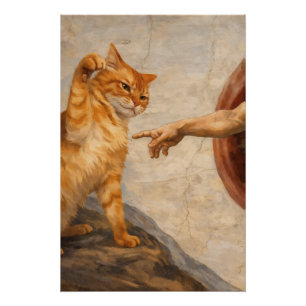 Lustige Katzen-Meme-Kunst: Schöpfung Adams mit Kat Poster