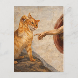 Lustige Katzen-Meme-Kunst: Schöpfung Adams mit Kat Postkarte