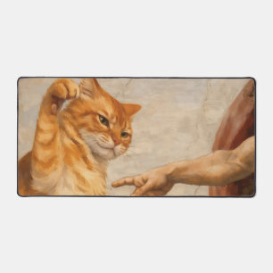 Lustige Katzen-Meme-Kunst: Schöpfung Adams mit Kat Schreibtischunterlage