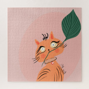 Lustige Katzen-Pflanzen-Blatt-Cartoon Puzzle