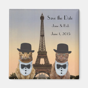 Lustige Katzen Save the Date Paris, das II Wedding Magnet