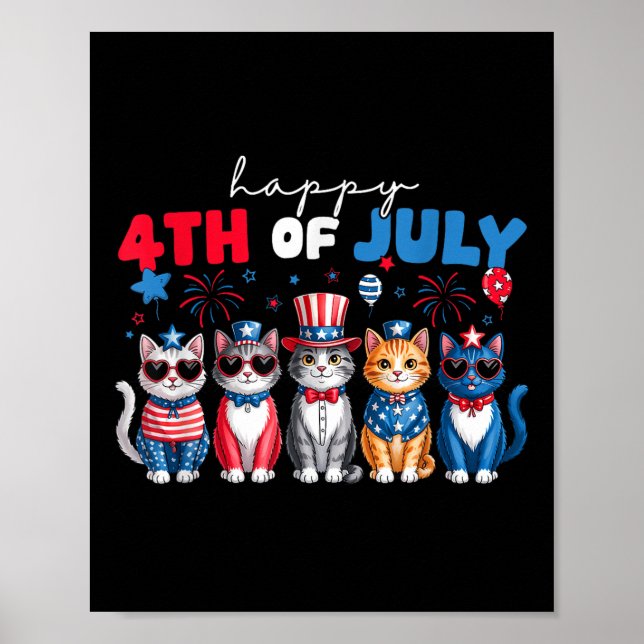 Lustige Katzen Stolz Glückliches 4. Juli-Shirt für Poster (Vorne)
