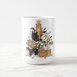 Lustige Katzen Weihnachtsbaum Verhedderte Lichter Kaffeetasse