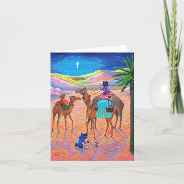 Lustige Katzen-Weihnachtskamel-weise Männer Feiertagskarte (Vorderseite)