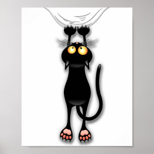 Lustige Katzenfigur kratzt Stoff Poster