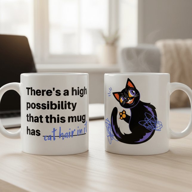 Lustige Katzenhaare drin Freche schwarze Katze Kaf Kaffeetasse (Von Creator hochgeladen)