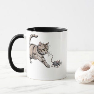 Lustige Katzenjagd-Illustration Tasse