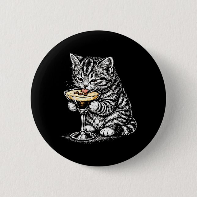 Lustige Katzenkaffee Schwanz Schwarze Tinte Kätzch Button (Vorderseite)
